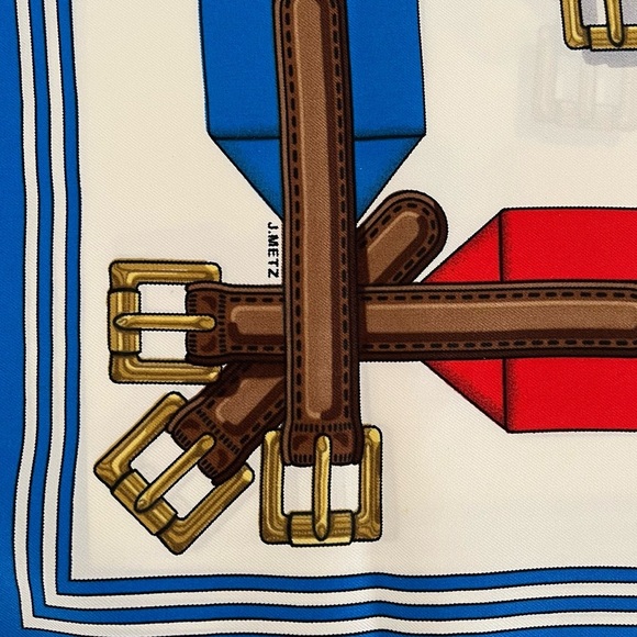HERMES Silk Scarf Les Sangles 90cm design Jacques Eudel EUC 1980s - Picture 8 of 13